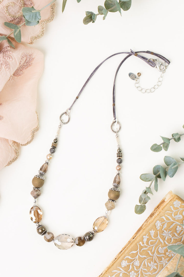 Windsor Castle 23.5-25.5" Smoky Quartz, Crystal, Pyrite Statement Necklace