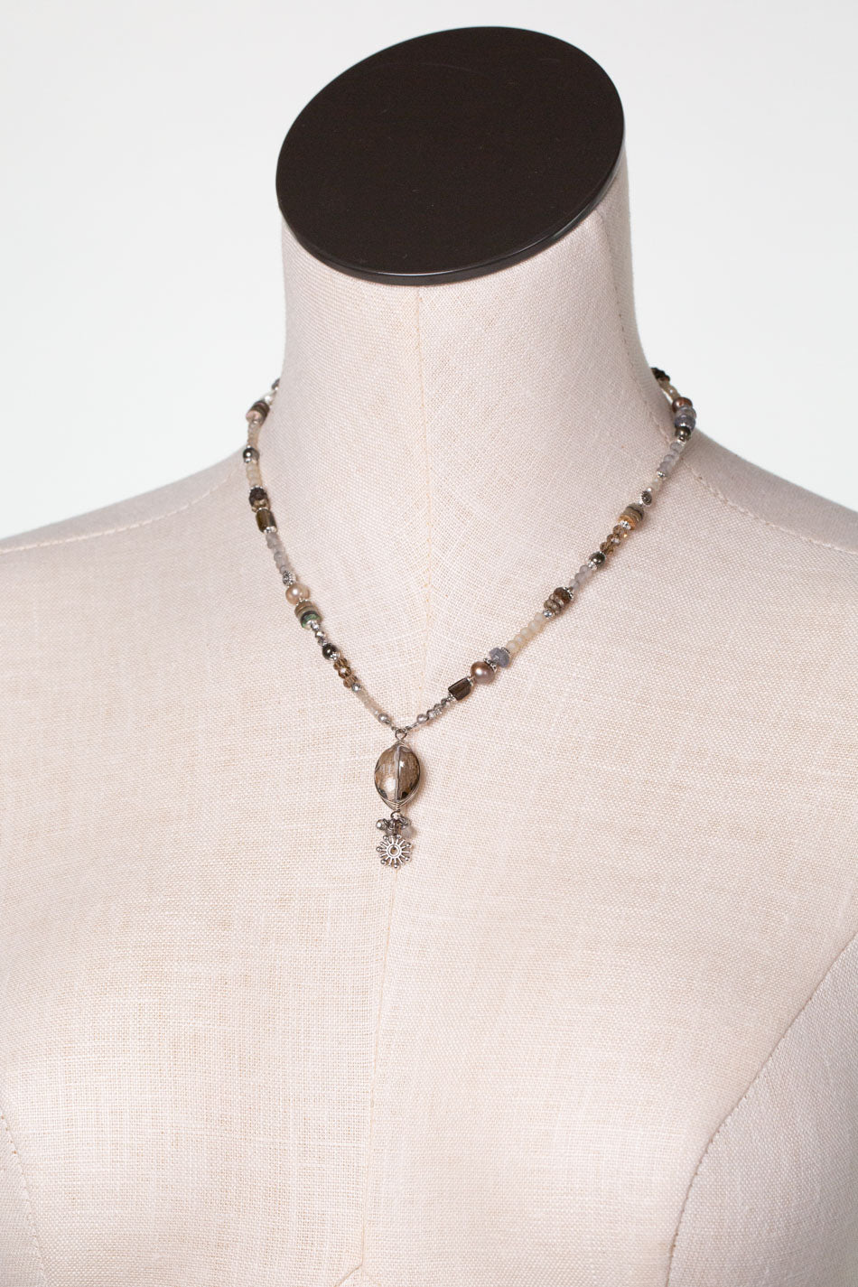 Windsor Castle 15.5-17.5" Abalone, Smoky Quartz, Freshwater Pearl With Crystal Collage Necklace