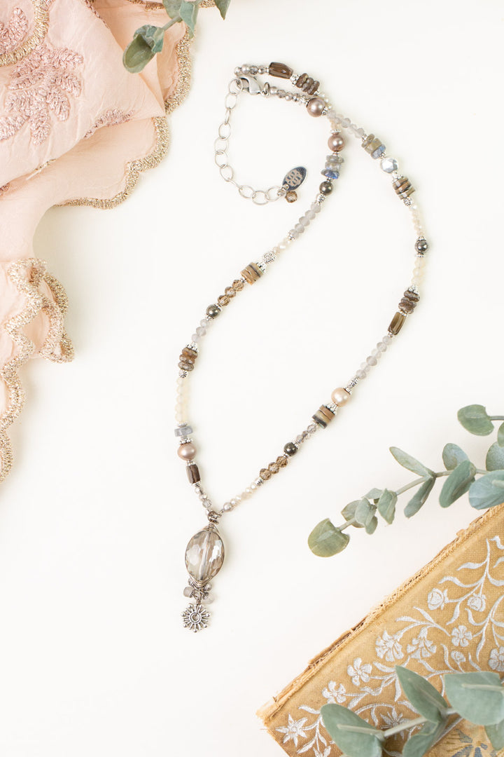 Windsor Castle 15.5-17.5" Abalone, Smoky Quartz, Freshwater Pearl With Crystal Collage Necklace