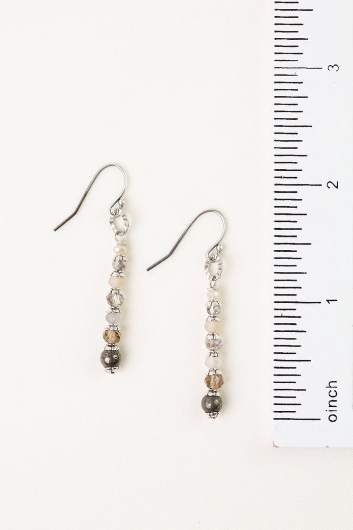 Windsor Castle Antique Silver Finding, Pyrite, Crystal Simple Earrings