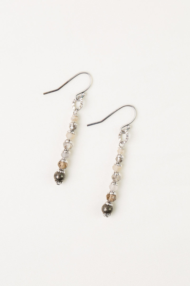 Windsor Castle Antique Silver Finding, Pyrite, Crystal Simple Earrings