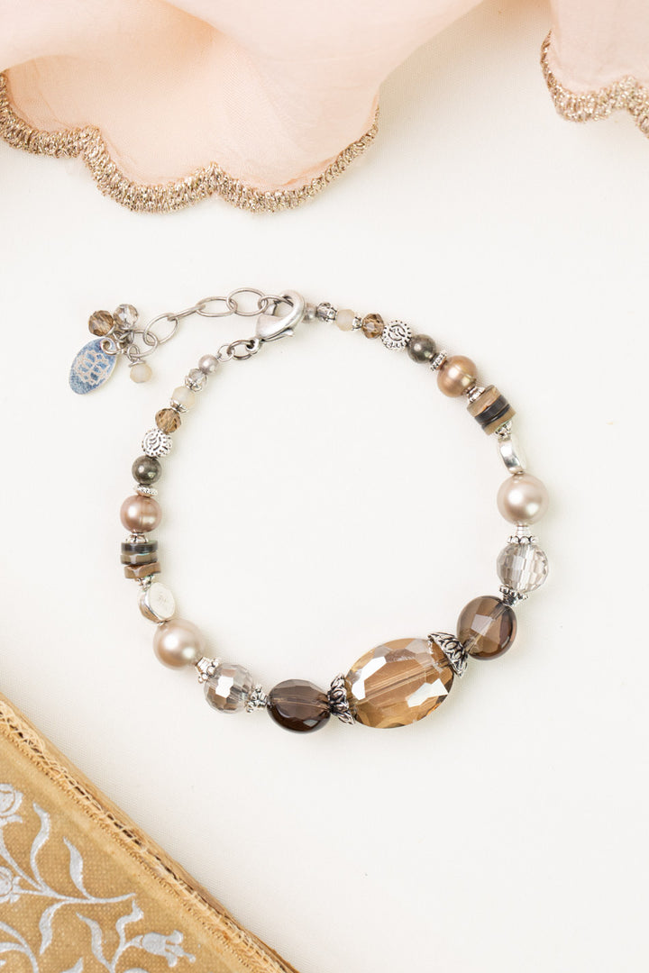 Windsor Castle 7.5-8.5" Smoky Quartz, Abalone, Pearl Simple Bracelet