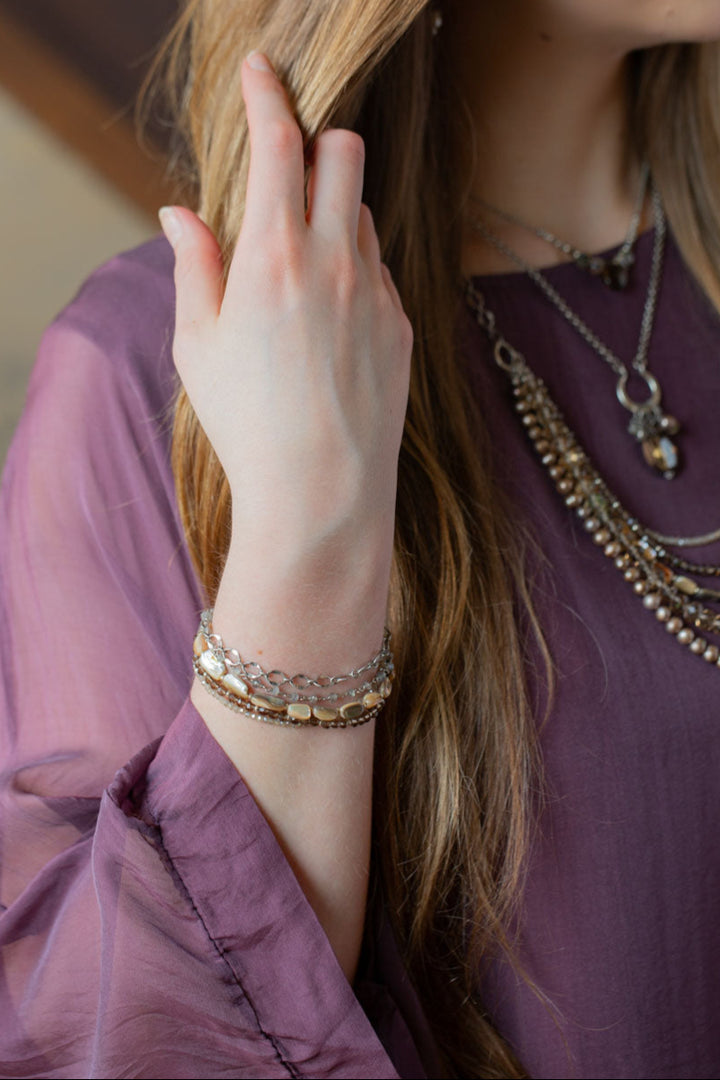 Windsor Castle 7.5-8.5" Abalone, Labradorite, Crystal Multistrand Bracelet