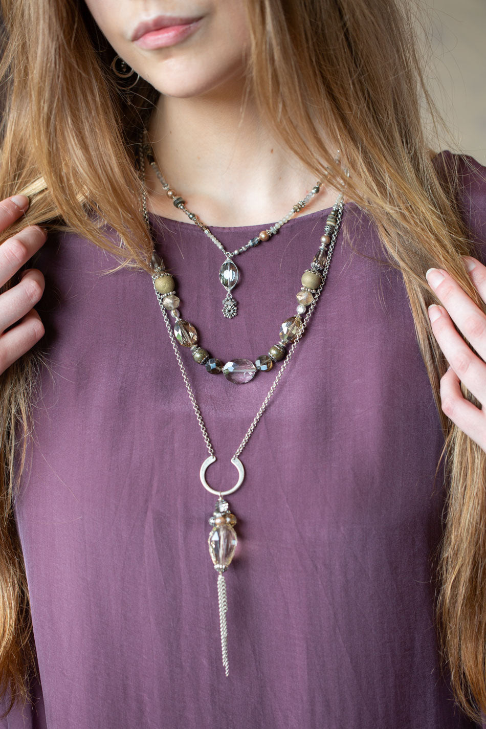Windsor Castle 15.5-17.5" Abalone, Smoky Quartz, Freshwater Pearl With Crystal Collage Necklace