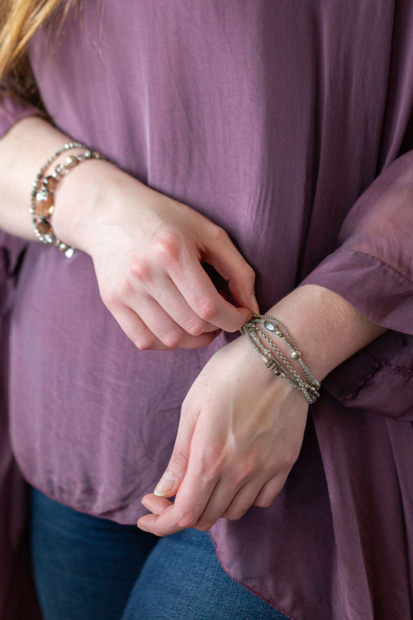 Windsor Castle 7.5-8.5" Abalone, Pyrite, Crystal Multistrand Bracelet