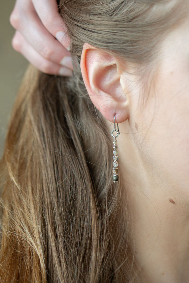Windsor Castle Antique Silver Finding, Pyrite, Crystal Simple Earrings