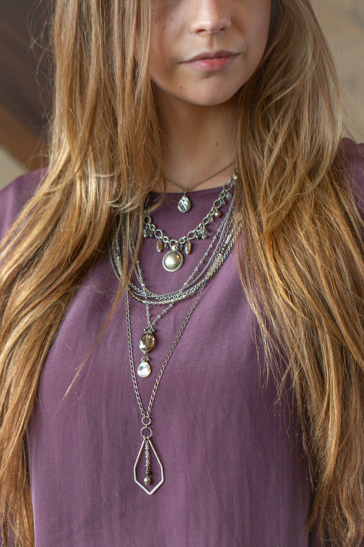 Windsor Castle 21-23" Labradorite, Pyrite, Abalone Multistrand Necklace