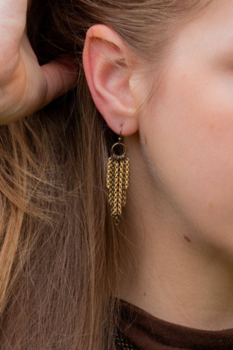 Rustic Creek Matte Gold Plated Brass And Antique Brass Chain Cluster Earrings