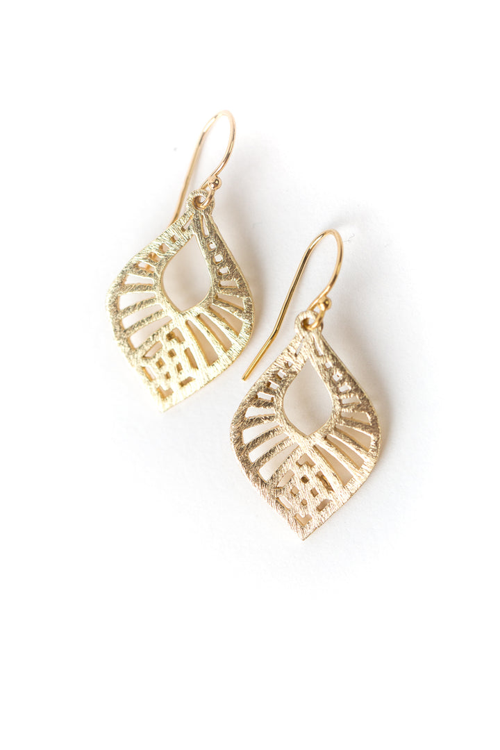 Brushed Gold Radial Diamond Earrings