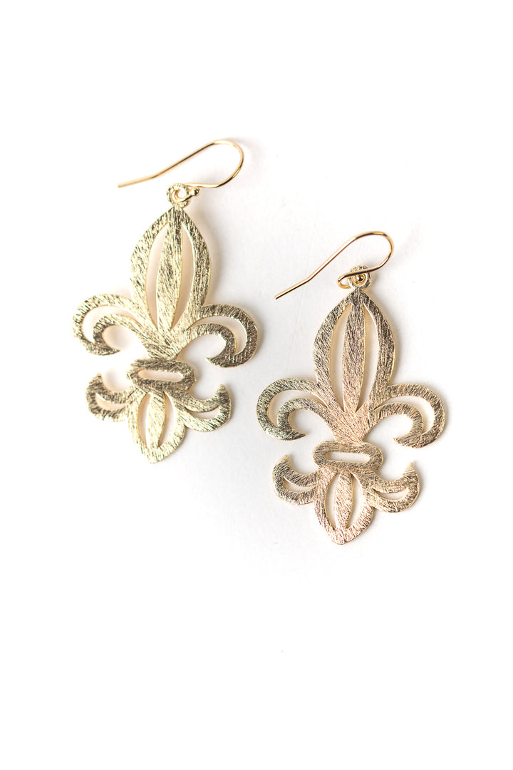 Brushed Gold Fleur-De-Lis Earrings