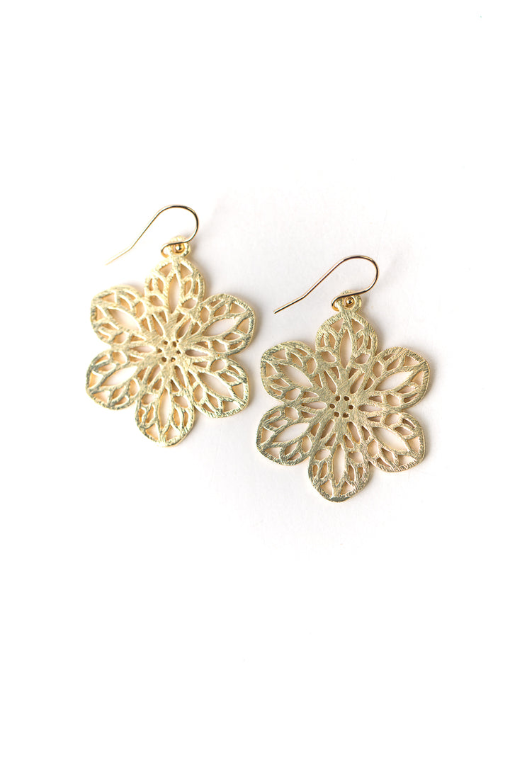 Brushed Gold Medium Flower Earrings