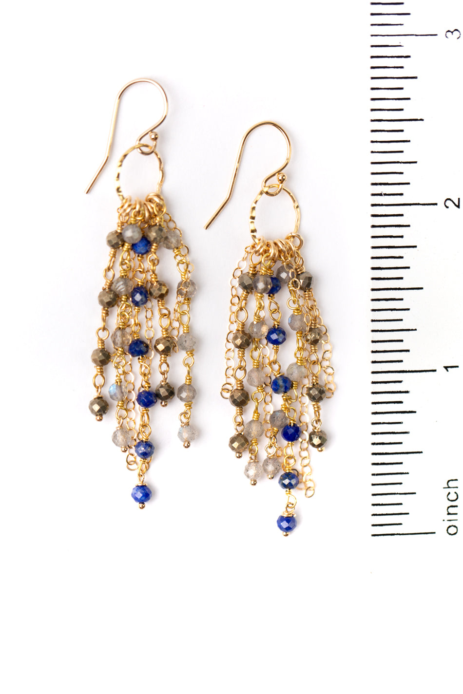 Blue Moon Lapis, Labradorite, Pyrite Tassel Earrings