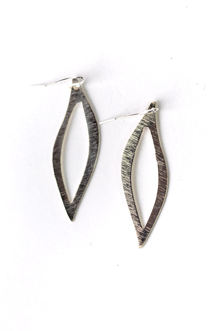 Brushed Silver Wavy Marquis Statement Earrings