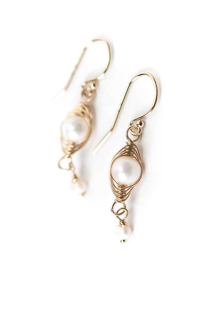 Birthstone June Gold Pearl Herringbone Earrings