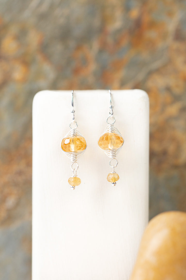 Birthstone November Silver Citrine Herringbone Earrings