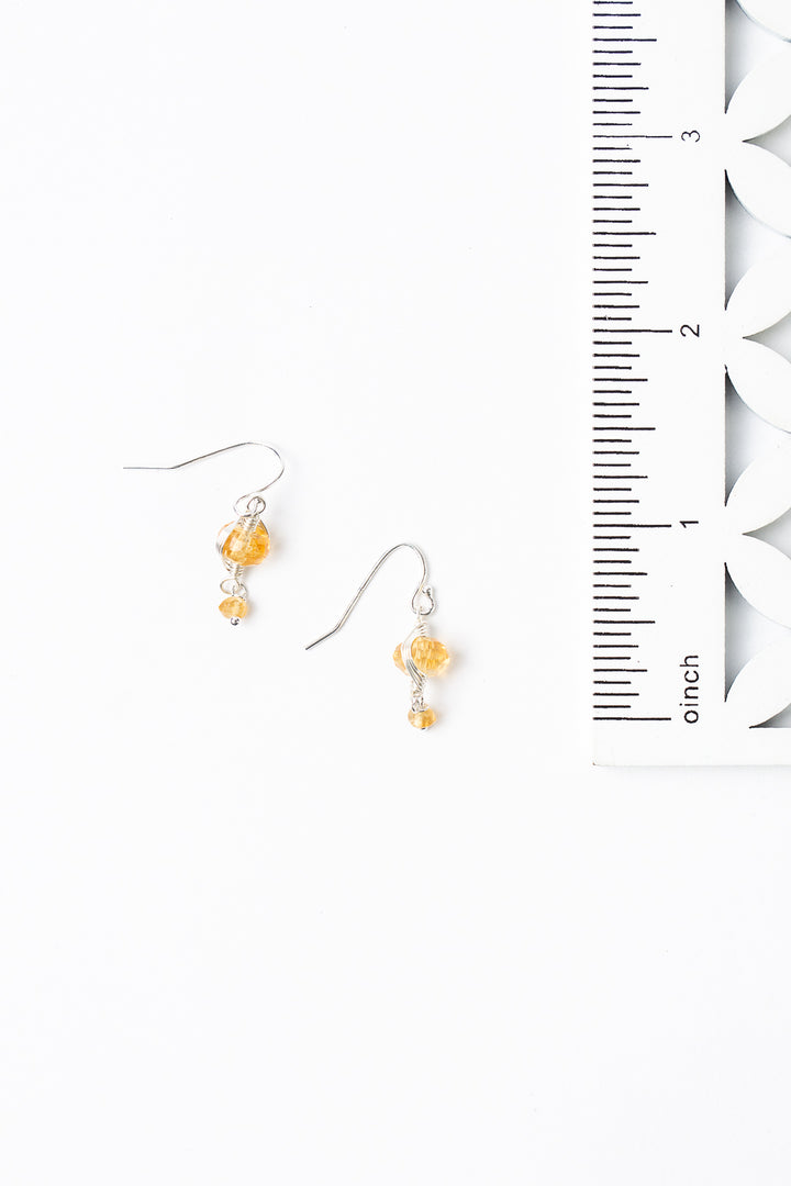 Birthstone November Silver Citrine Herringbone Earrings