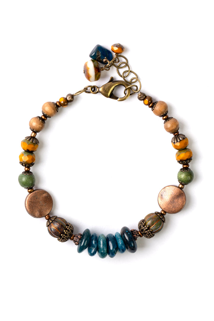 Bohemia 7.5-8.5" Apatite Czech Glass Wood Simple Bracelet