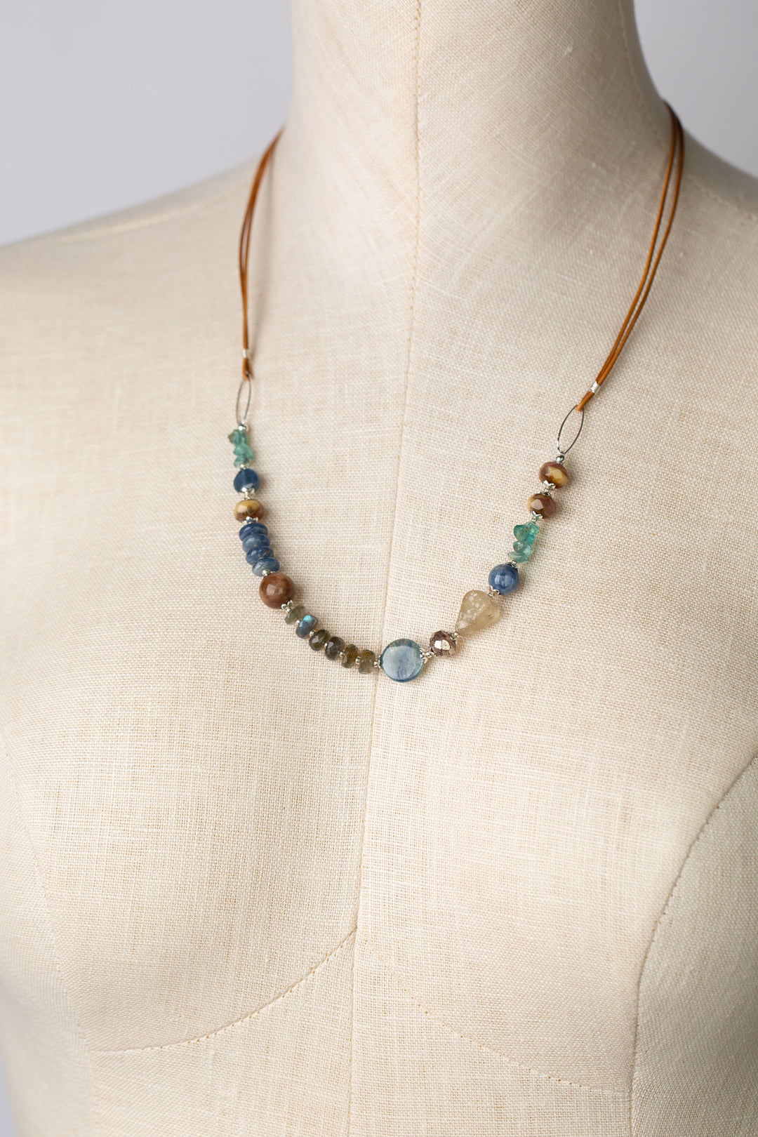 Cascades 23.5-25.5" Gemstone Collage on Leather Necklace