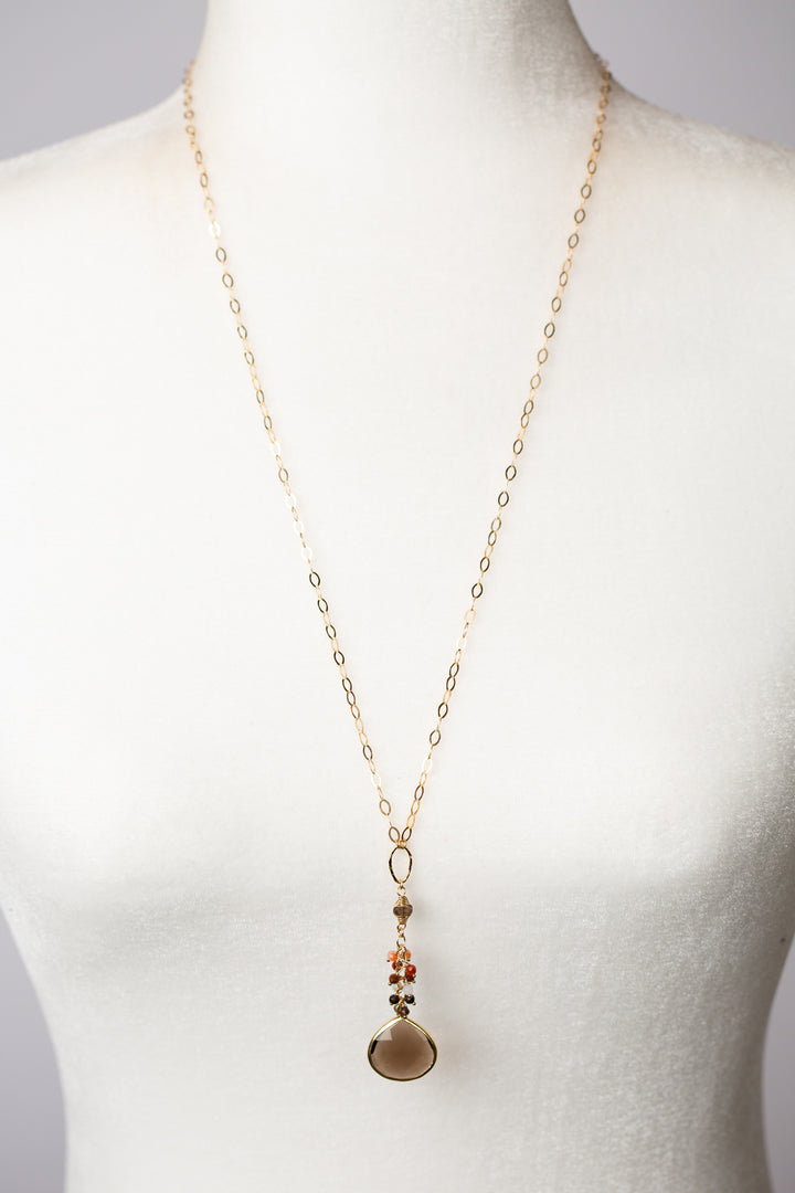 Devotion 28-30" Coral, Smoky Quartz Cluster Necklace