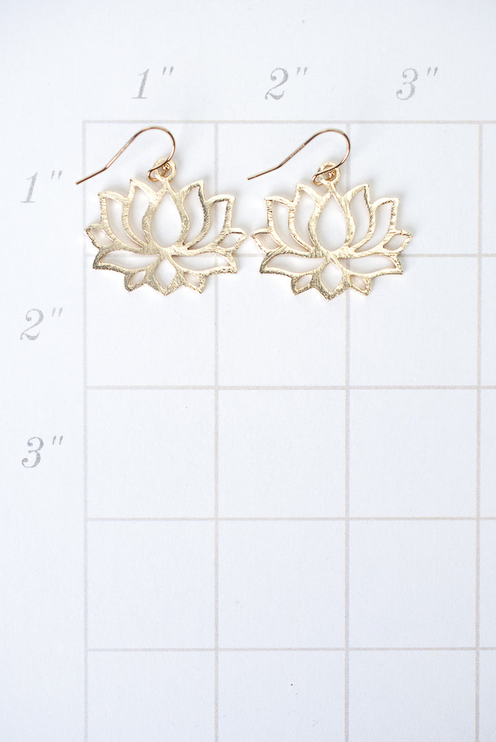 Brushed Gold Small Lotus Flower Earrings