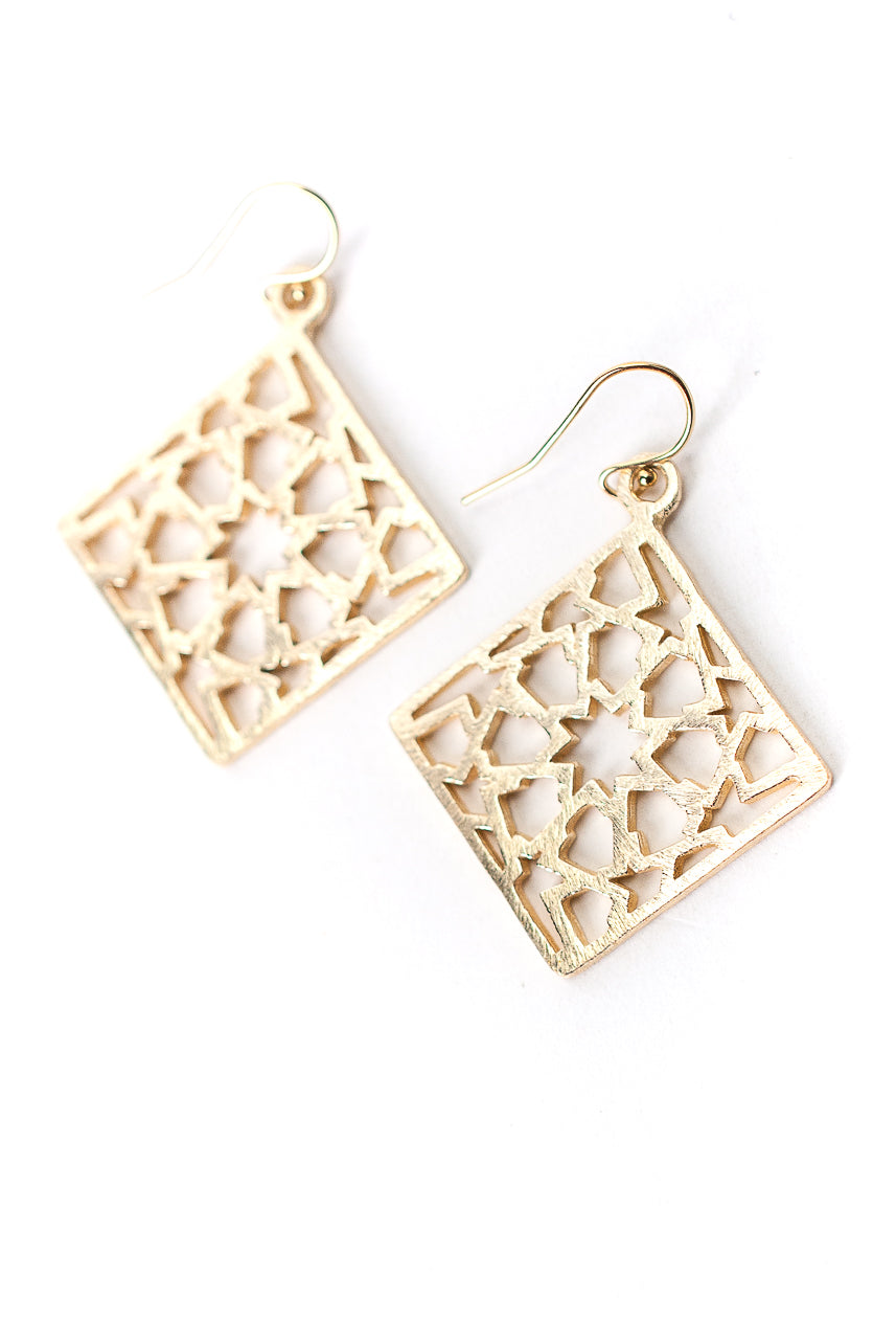 Brushed Gold Diamond Star Earrings