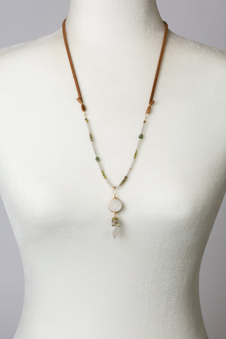 Purity Adjustable Green Tiger's Eye, Jade, Green Tourmaline With Quartz Druzy Statement Necklace