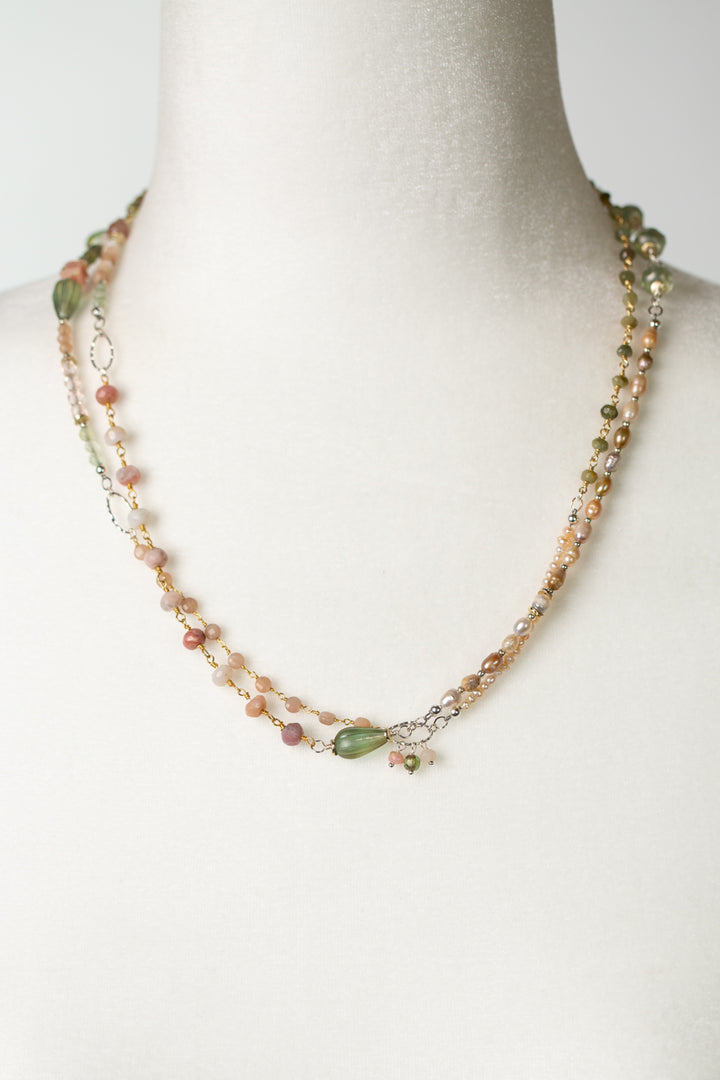 Peonies 41-43" Pearl Czech Glass Pink Opal Collage Necklace