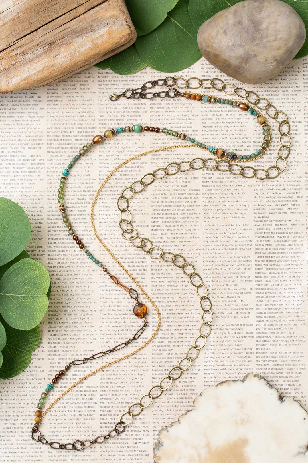 Rustic Creek 23 or 44" Jasper, Freshwater Pearl, Turquoise With Czech Glass Multistrand Necklace