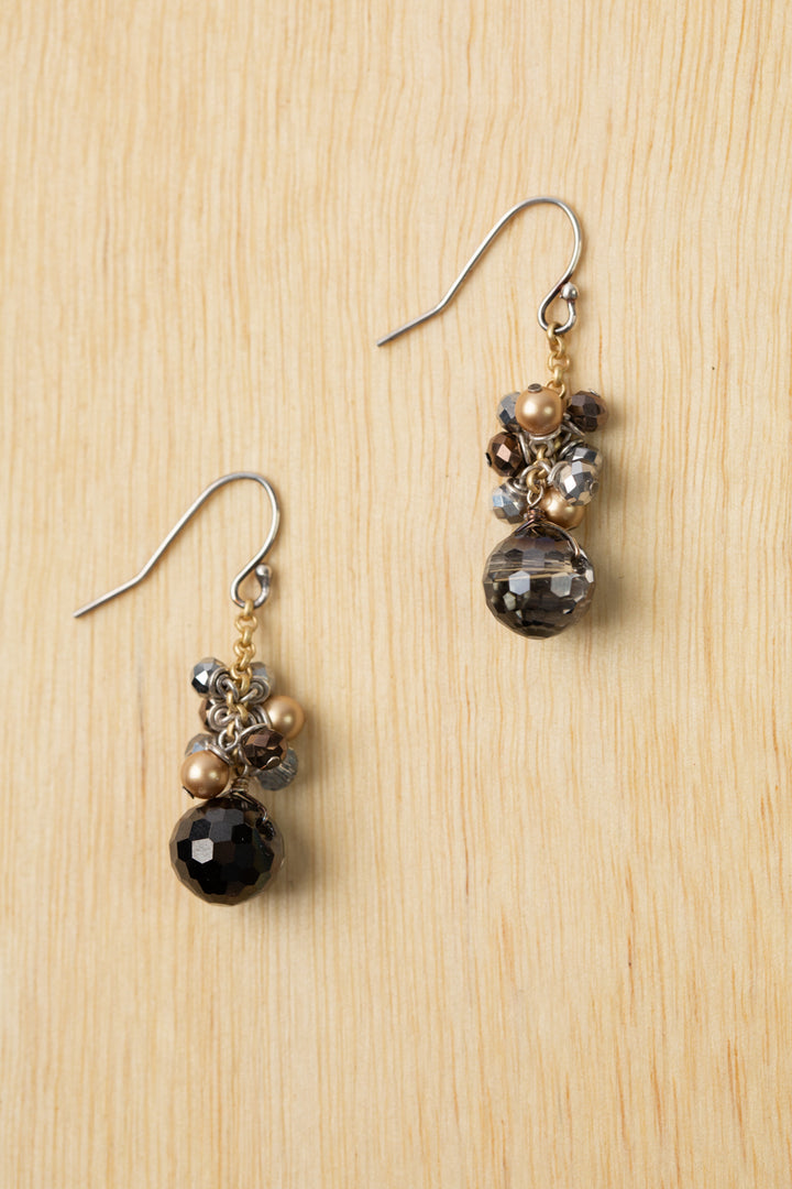 Silver & Gold Crystal, Glass Pearl, Czech Glass Cluster Earrings