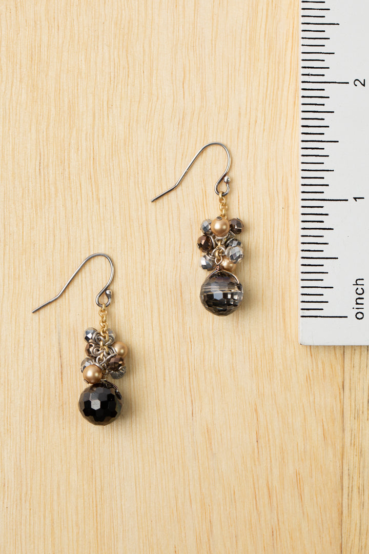 Silver & Gold Crystal, Glass Pearl, Czech Glass Cluster Earrings