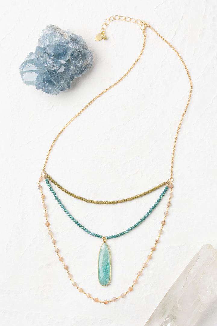 Waterfall 19-21" Moonstone, Crystal with Amazonite Multistrand Necklace